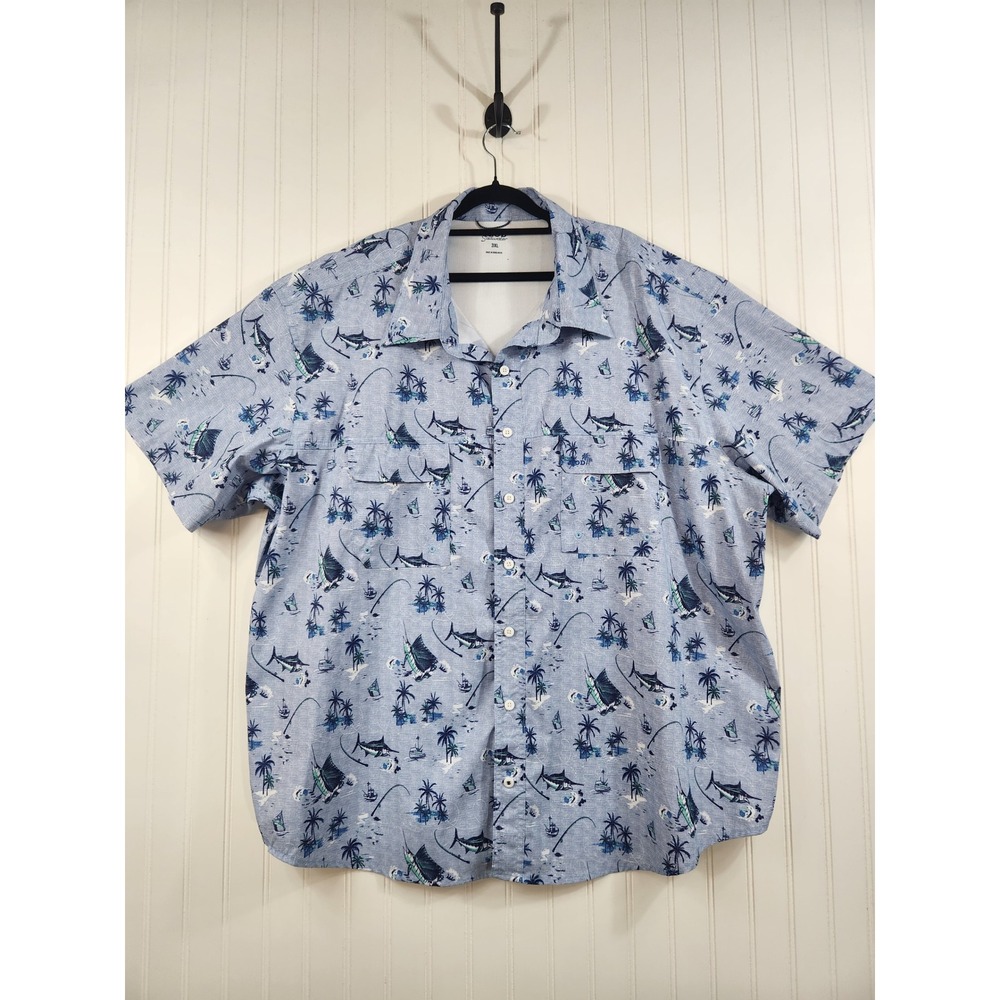 Izod Saltwater Mens 3XL Blue Marlin Palm Tree Fishing Shirt Short Sleeve Vent
